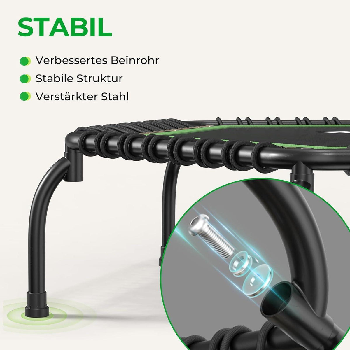 Fitness Trampolin Indoor Ø 122 cm mit T-Griff & Gummiseilen