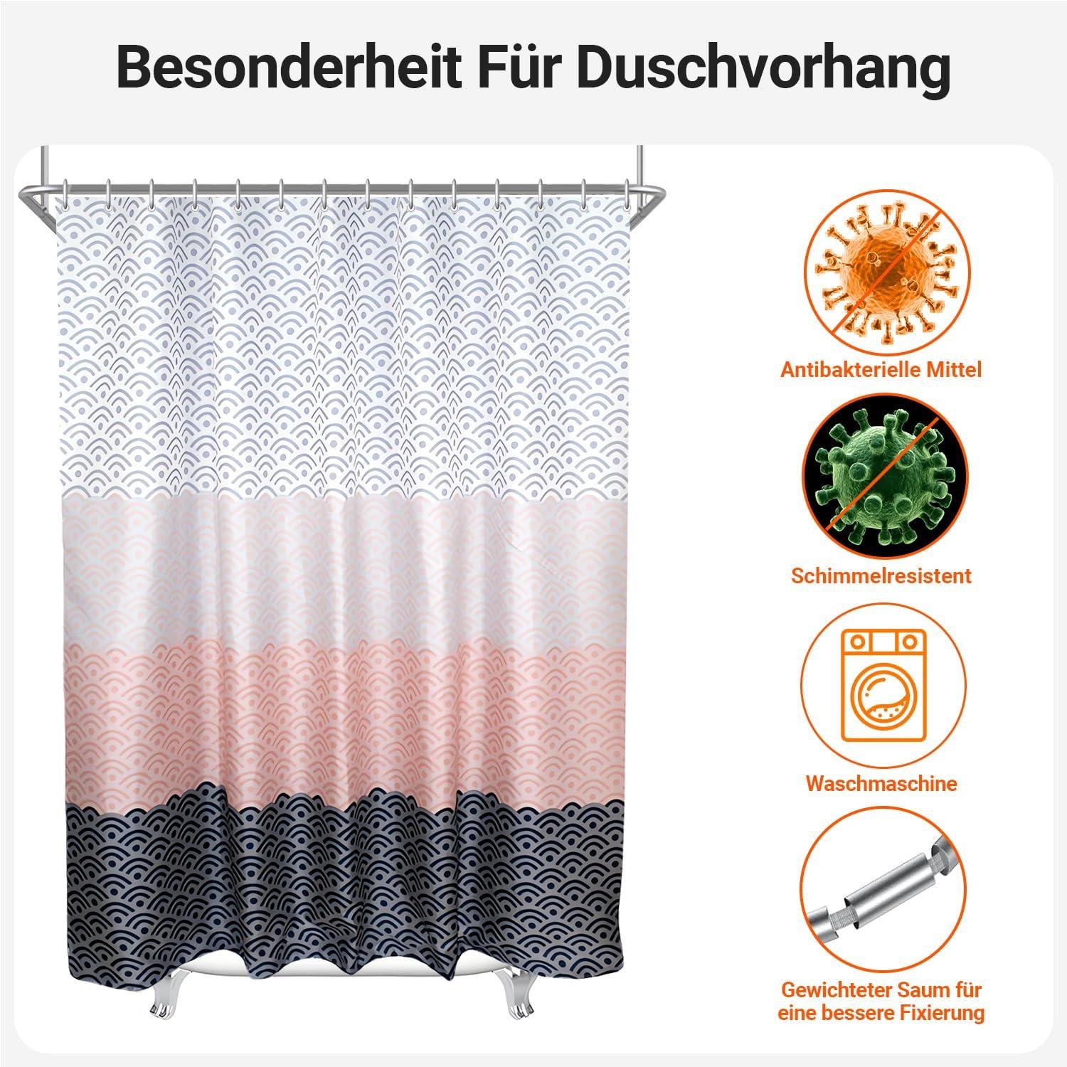 Duschvorhang Blume 220x200cm Antischimmel Textil Wasserdicht Waschbar