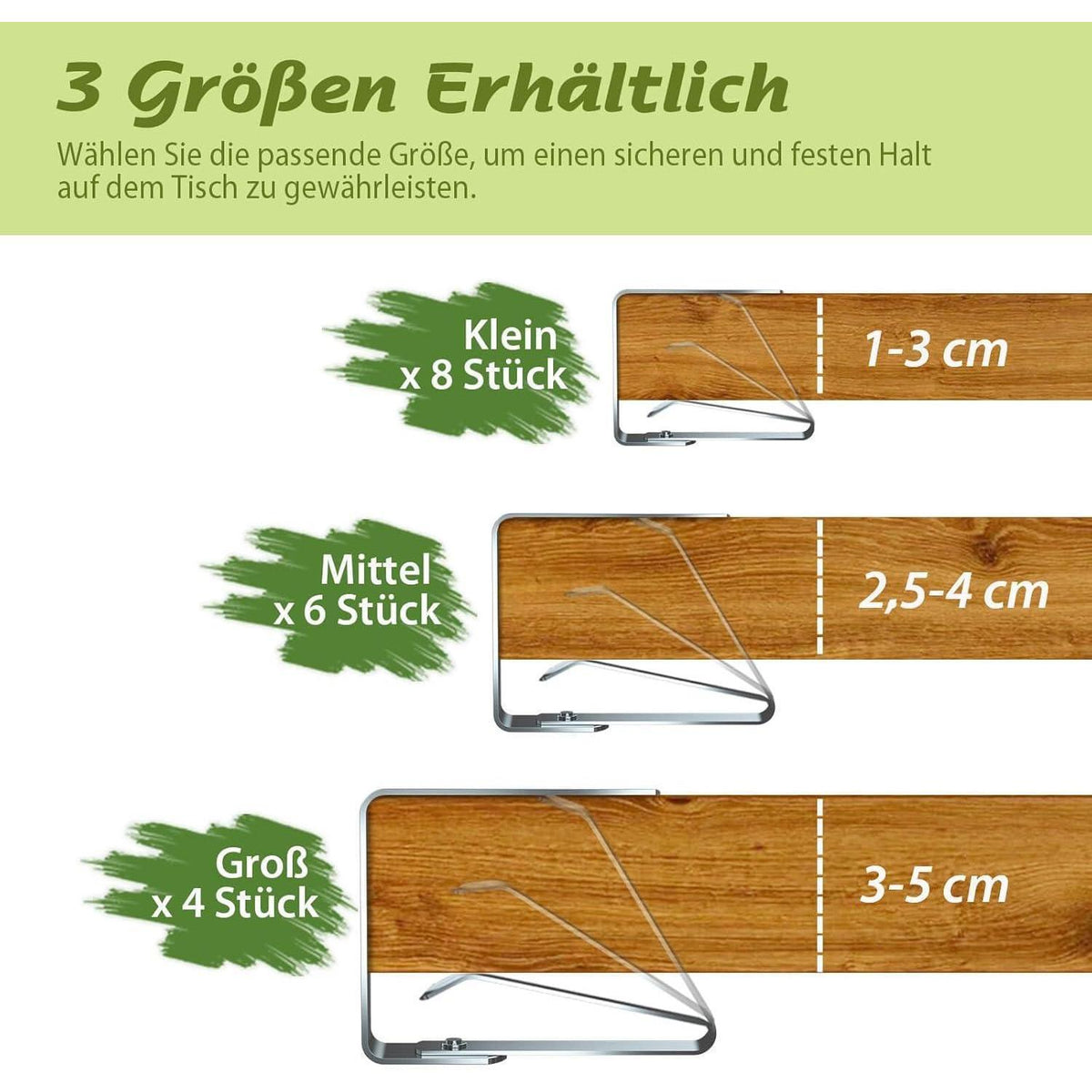 Große Tischtuchklammern Edelstahl für 3-5 cm Tischplatten (4 Stück)