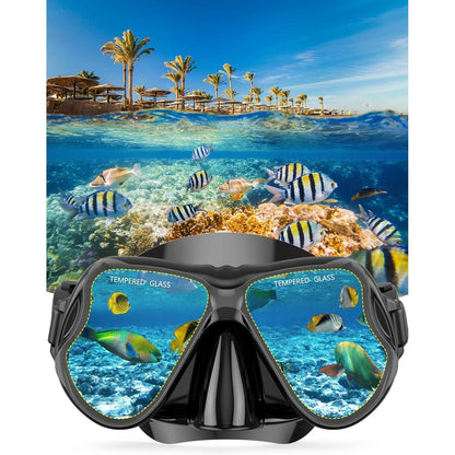 Schnorchelset Erwachsene mit Panorama-Maske und Flossen