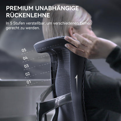 Ergonomischer Bürostuhl mit 6D-Armlehnen und Lendenwirbelstütze