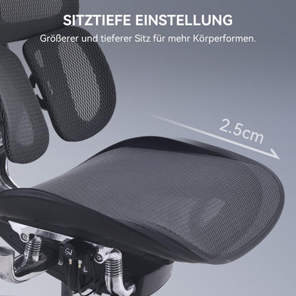 Ergonomischer Bürostuhl mit 6D-Armlehnen und Lendenwirbelstütze