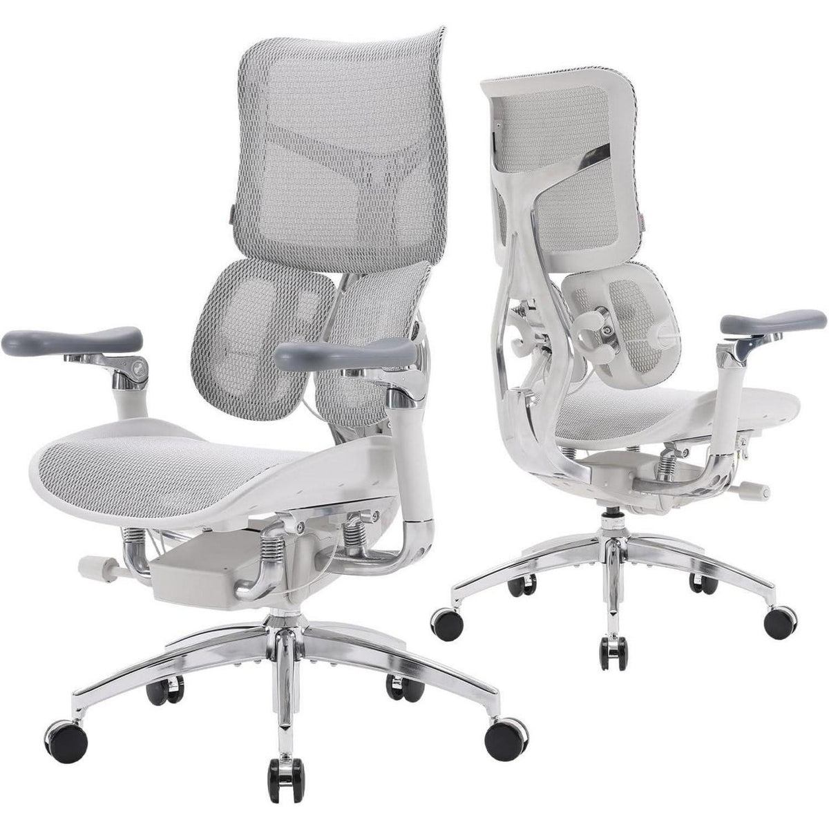 Ergonomischer Bürostuhl mit 6D-Armlehnen und Lendenwirbelstütze (Weiß)