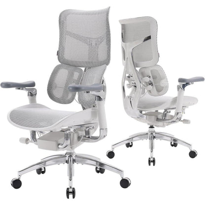 Ergonomischer Bürostuhl mit 6D-Armlehnen und Lendenwirbelstütze (Weiß)