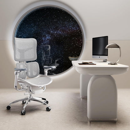 Ergonomischer Bürostuhl mit 6D-Armlehnen und Lendenwirbelstütze (Weiß)