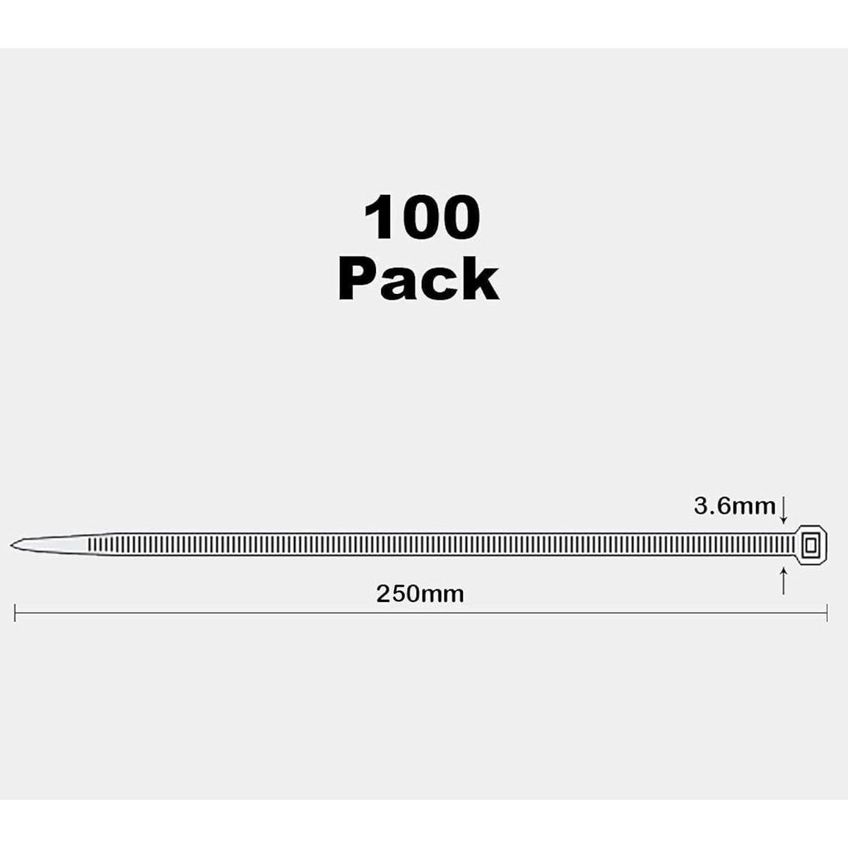 100x Weiße Kabelbinder 250mm, 18kg Zugfestigkeit