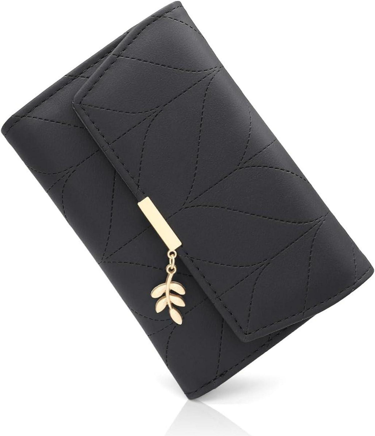 Damen Geldbeutel Vegan Leder Mini Portmonee Schwarz