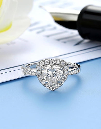 Verlobungsring Damen Silber 1 Karat Moissanit Halo Valentinstag Jahrestag Geschenk