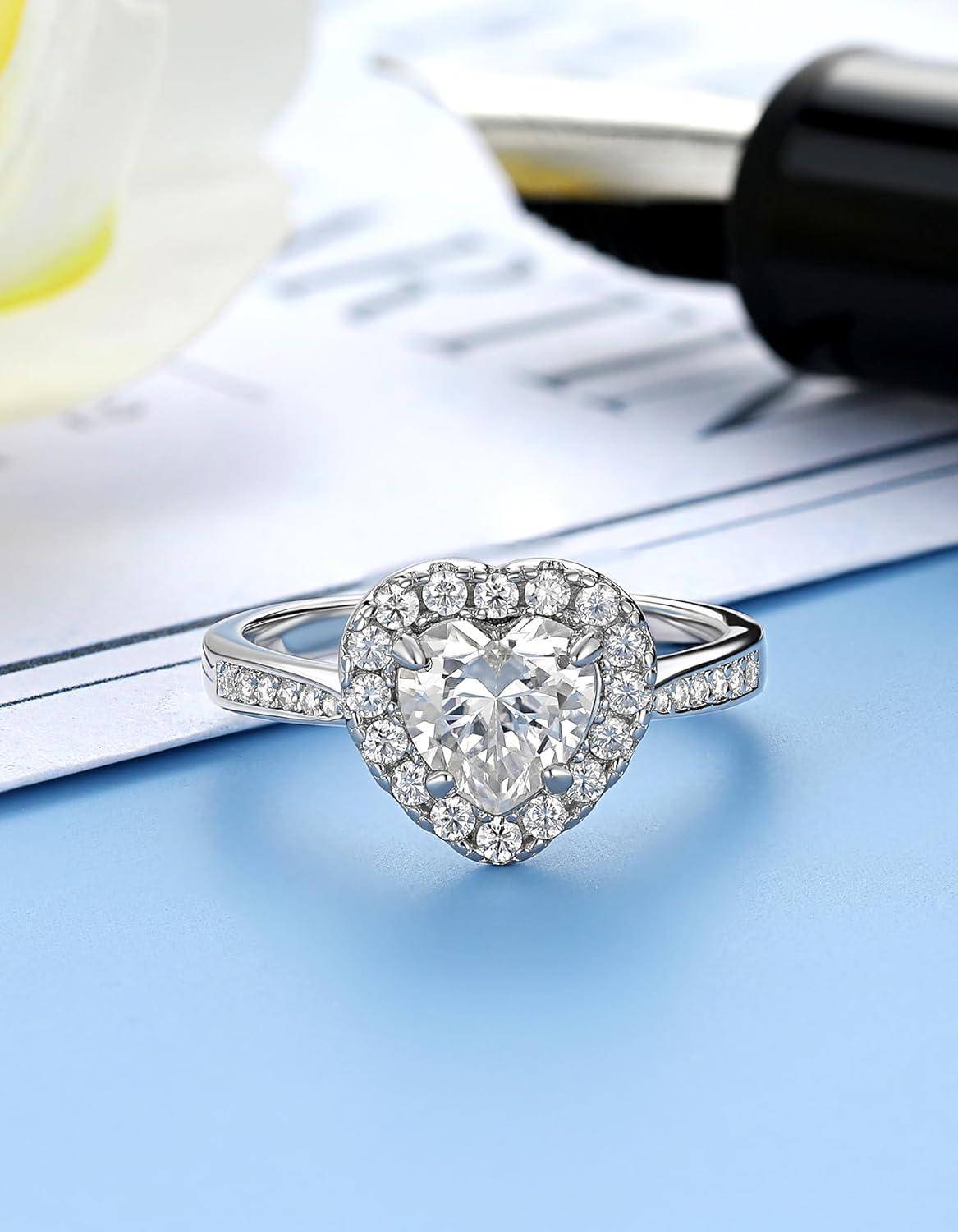 Verlobungsring Damen Silber 1 Karat Moissainte Halo Valentinstag Jahrestag Geschenk