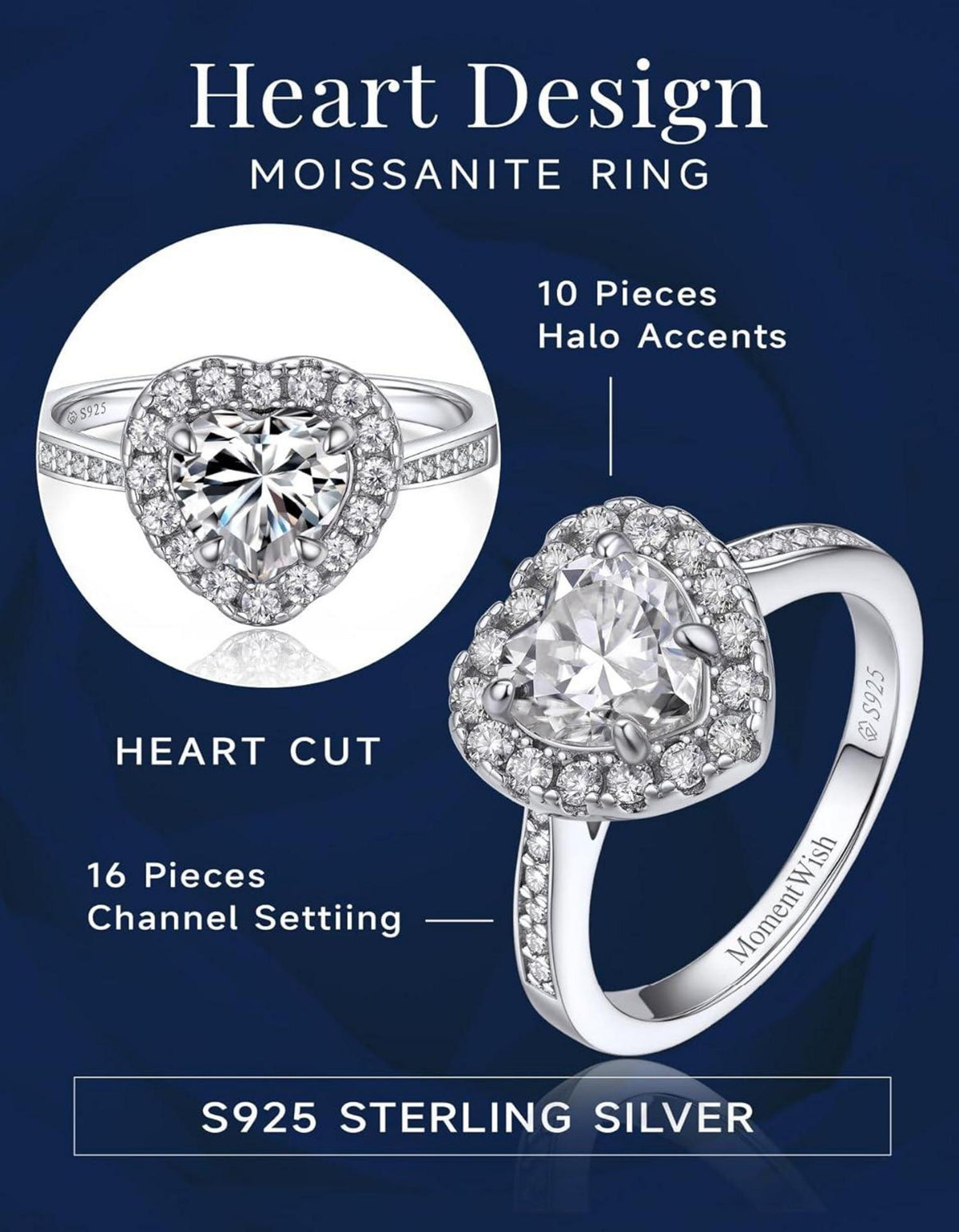 Verlobungsring Damen Silber 1 Karat Moissanit Valentinstag Jahrestag Geschenk