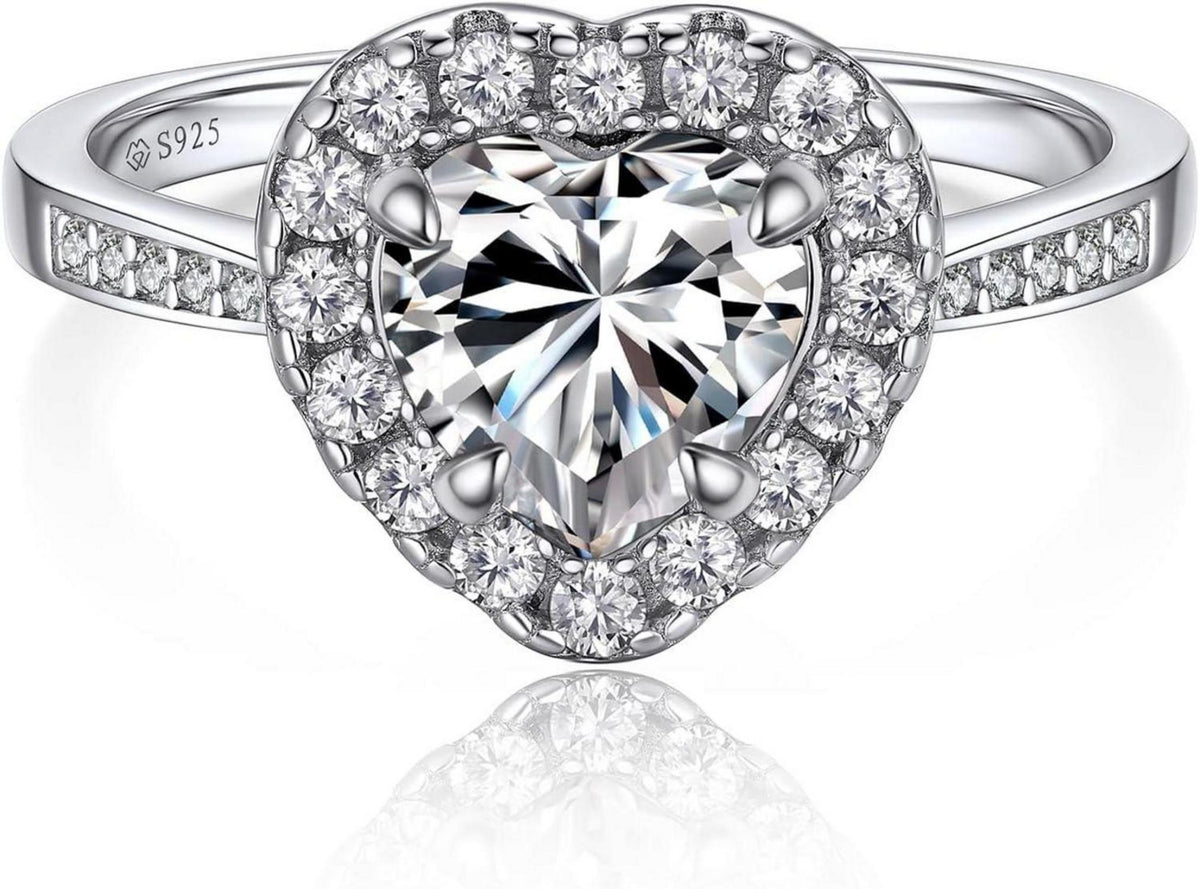 Verlobungsring Damen 1 Karat Moissanit Silber 925 Halo Geschenkbox