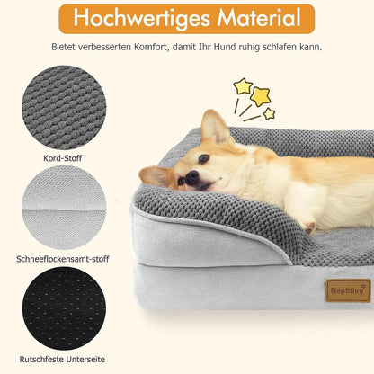 Orthopädisches Hundebett XL mit Rand, waschbar, grau