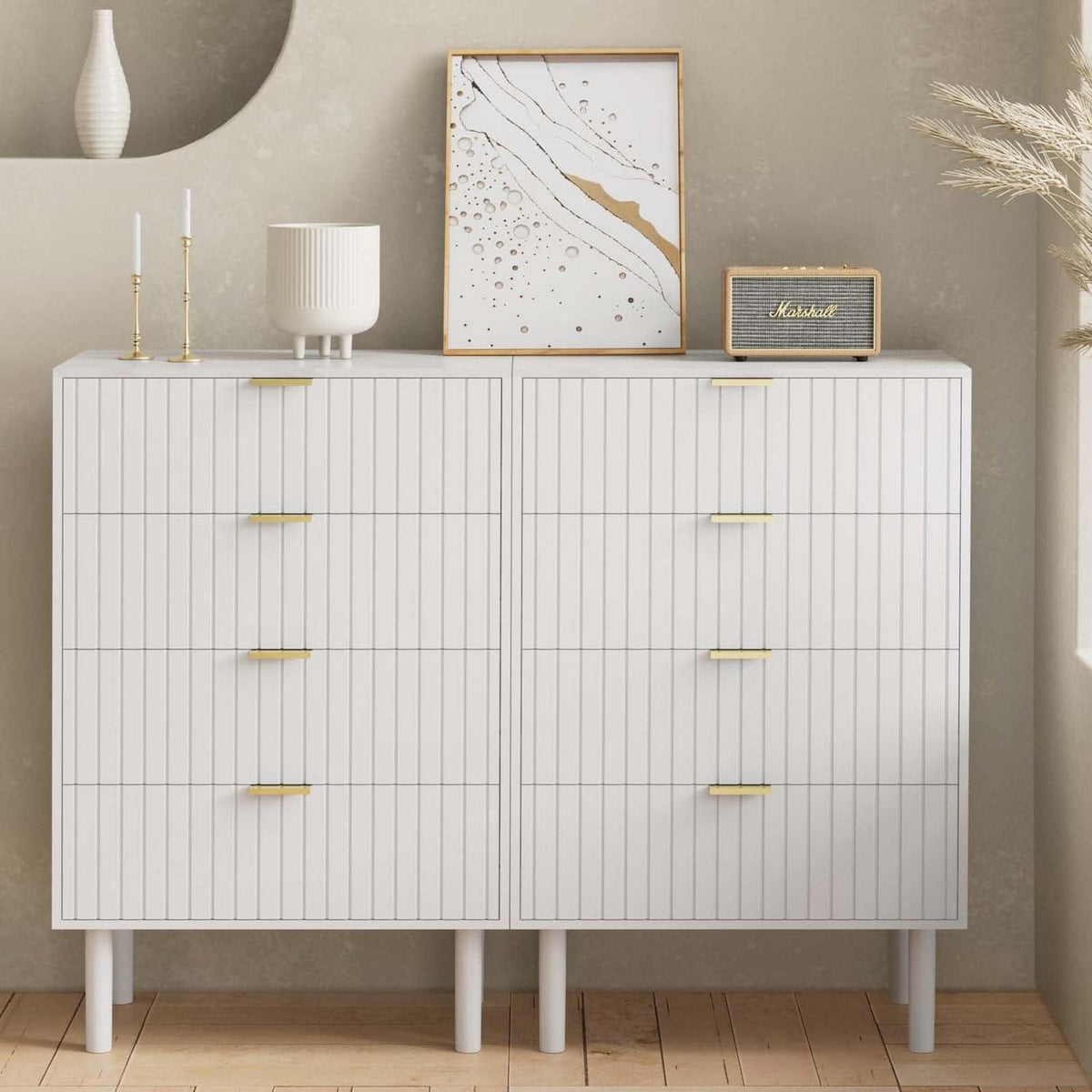 Moderne Kommode mit 8 Schubladen, Weiß – 120x34x94 cm