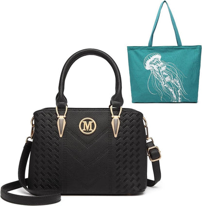 Schwarzes PU-Leder Damen Handtaschen Set ideal für Büro und Freizeit