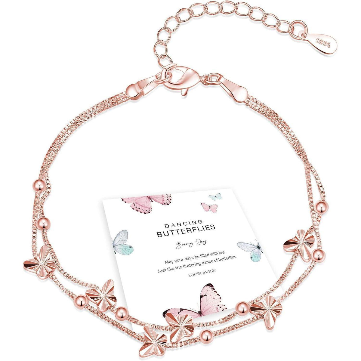 Silber Armband Damen Schmetterlinge mit Perlen, rosévergoldet
