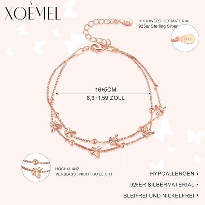 Silber Armband Damen Schmetterlinge mit Perlen, rosévergoldet