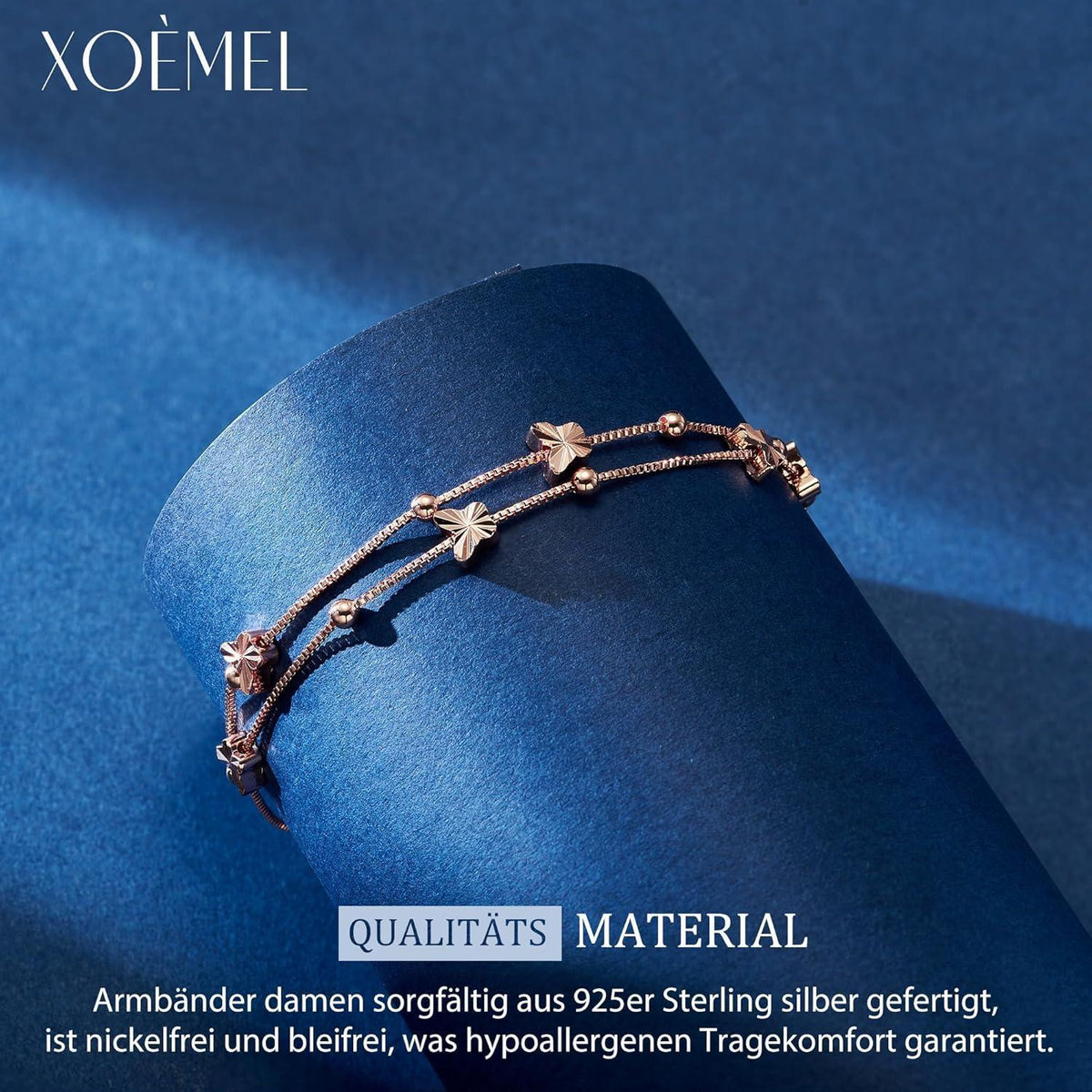 Silber Armband Damen Schmetterlinge mit Perlen, rosévergoldet