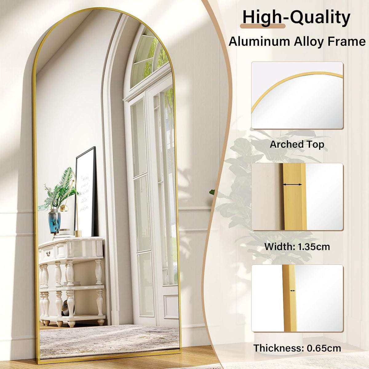 Ganzkörperspiegel Bogen 66x180cm Gold – Stand- & Wandspiegel