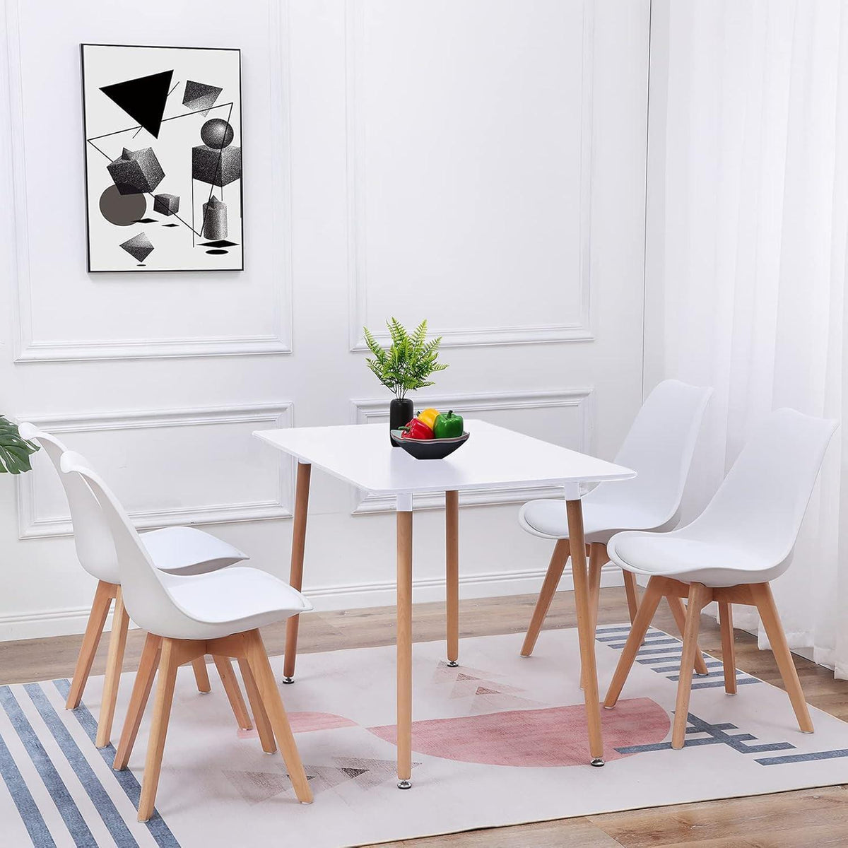 Rechteckiges Esszimmer-Set weiß mit 4 Stühlen
