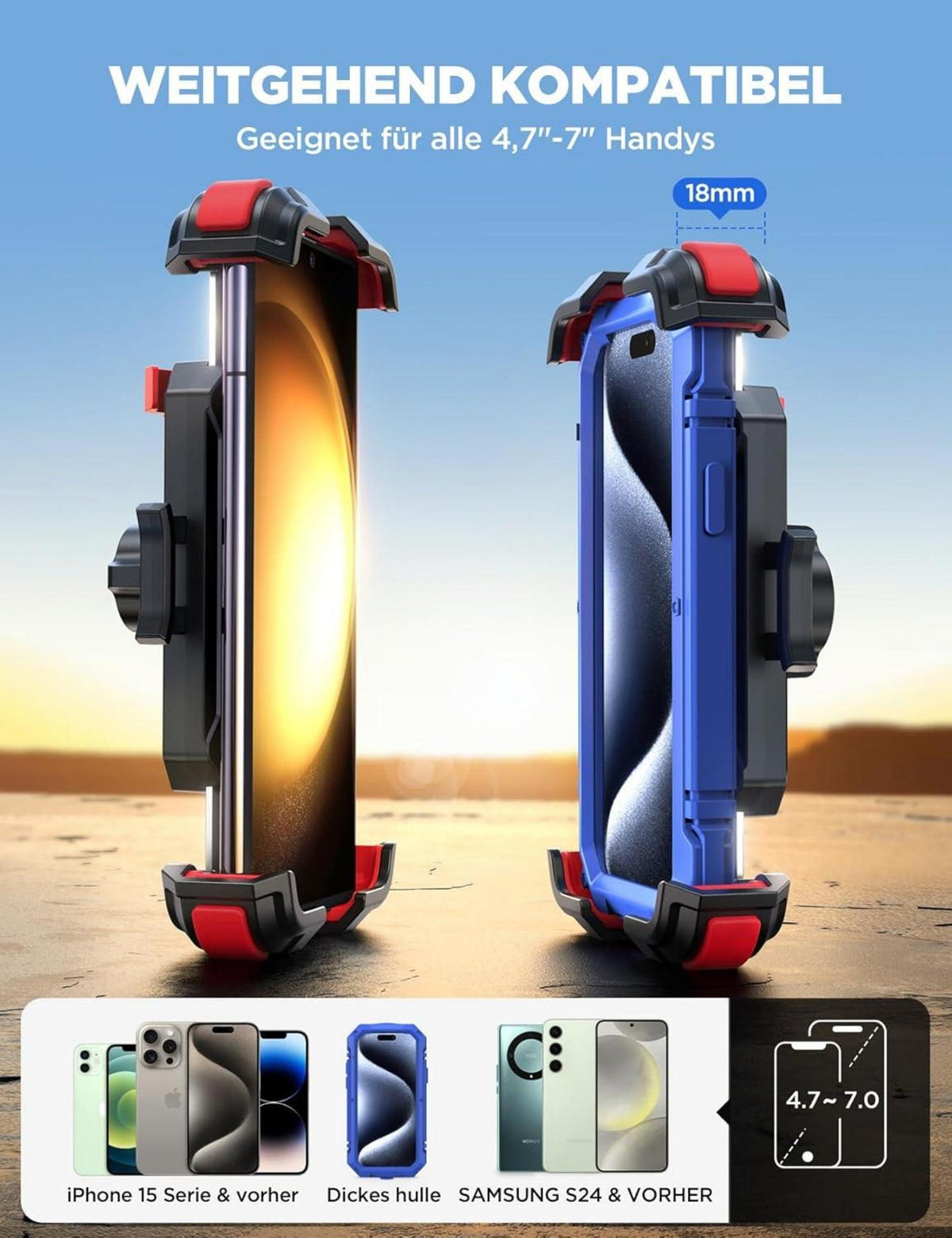 Handyhalterung Fahrrad Metall-Spurstange Stoßfest für iPhone Samsung