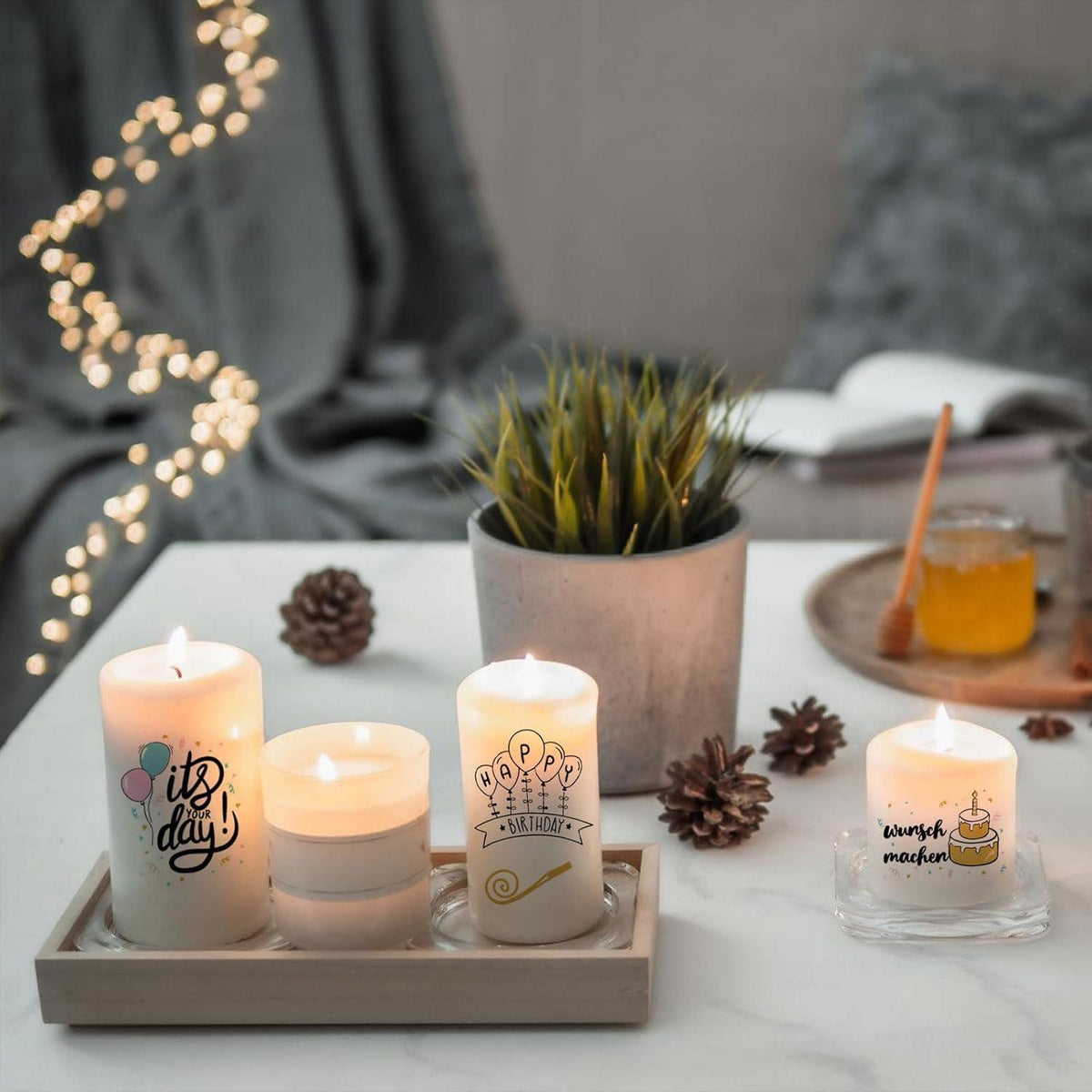 Kerzentattoo A5 Geburtstag DIY Wasserschiebefolie Happy Birthday 4er Set