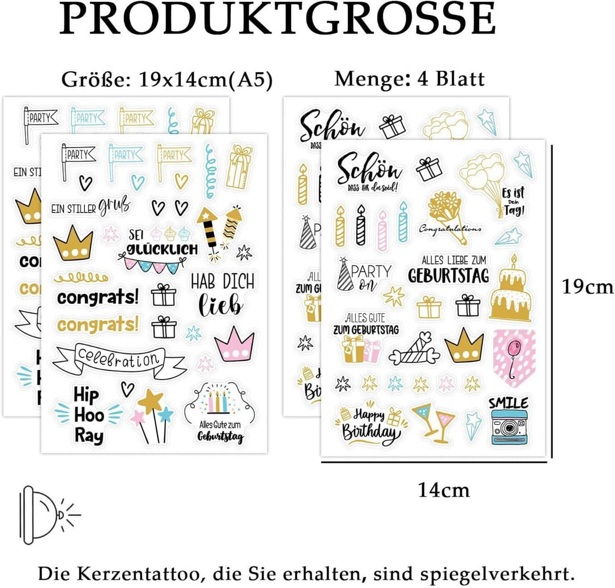 Kerzentattoos Geburtstag DIY Geschenk Wasserschiebefolie A5