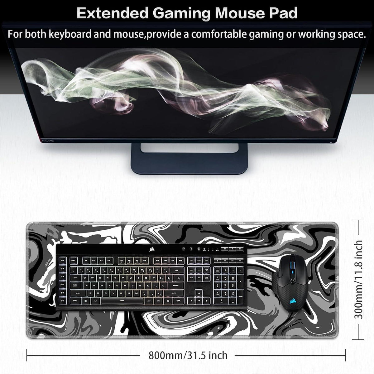 Abetcabe Gaming Mauspad XL 800x300mm Schwarz - Großes