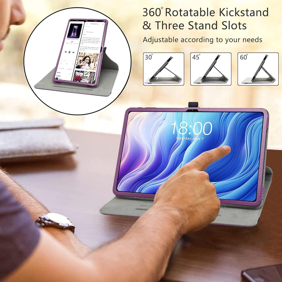 TECLAST T60 Hülle 360° Rotierend Standfunktion Tablet 12 Zoll 2023 Violett