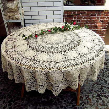 Runde Häkel Tischdecke Beige 160cm – Baumwolle