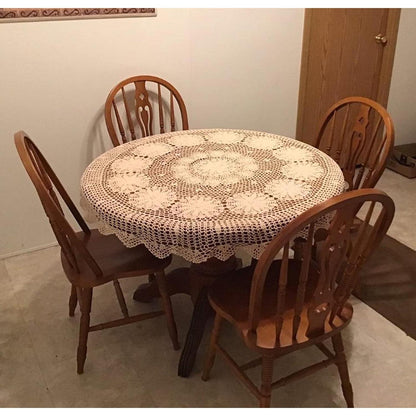 Runde Häkel Tischdecke Beige 160cm – Baumwolle