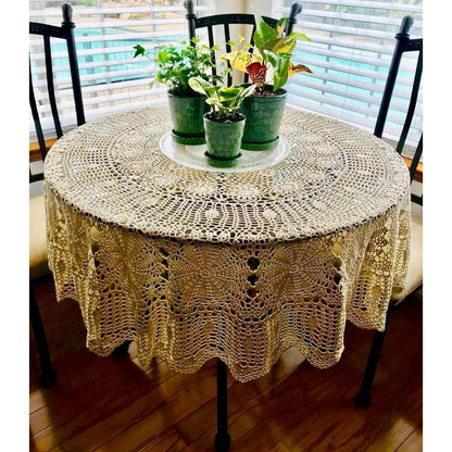 Runde Häkel Tischdecke Beige 160cm – Baumwolle