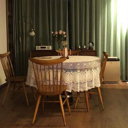 Runde Häkel Tischdecke Beige 160cm – Baumwolle