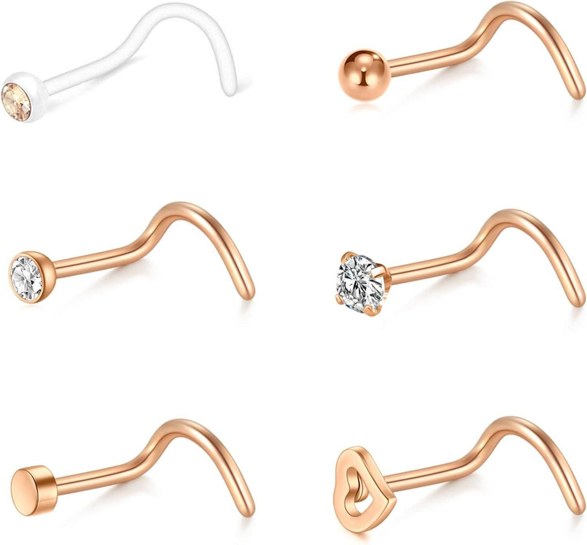 Nasenpiercing Set 20G 18G Chirurgenstahl Kristall Silber Gold