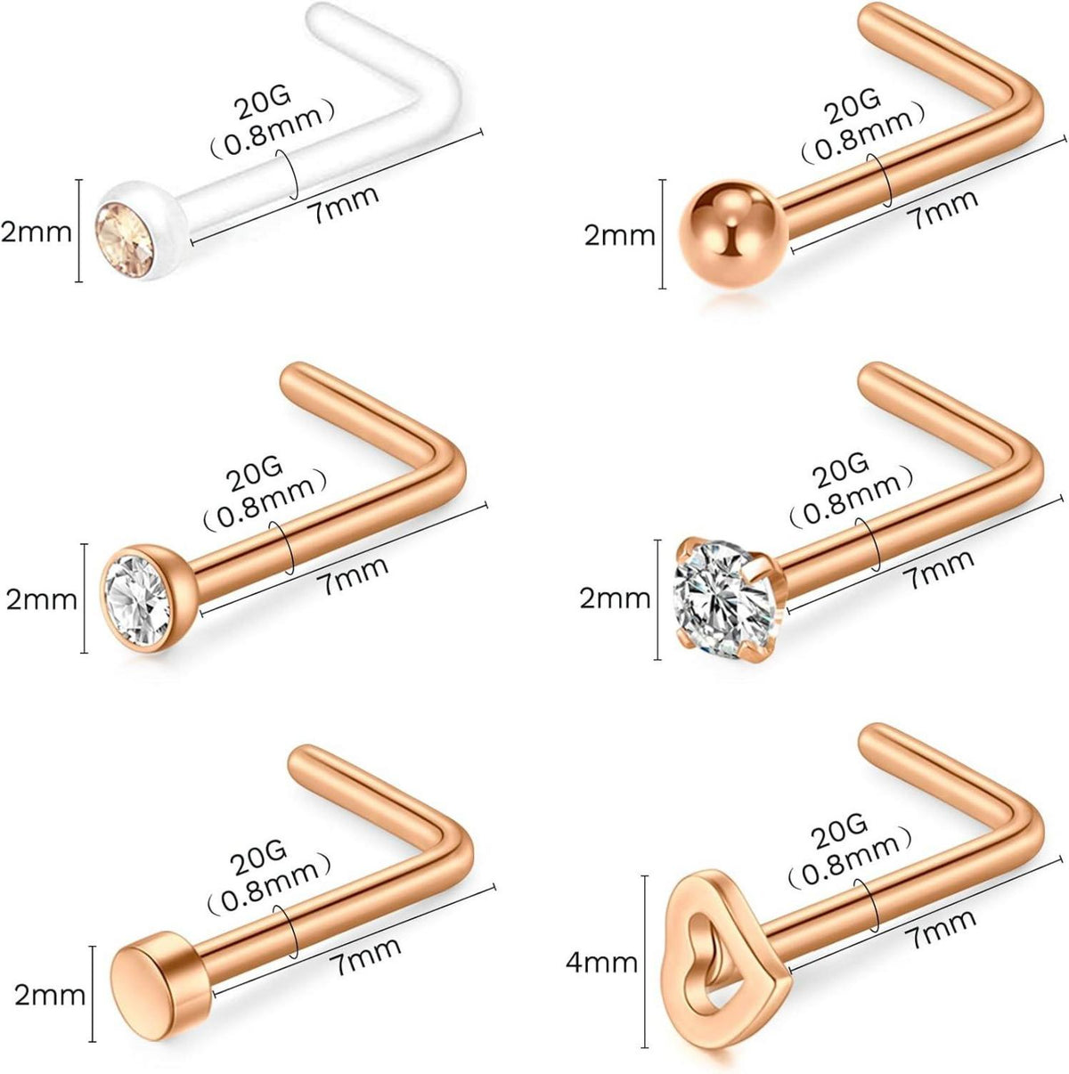 NIUSIMAN Nasenpiercing Set 20G Chirurgenstahl Kristall Gold