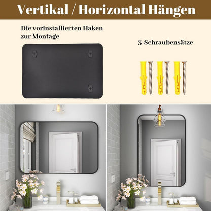 Moderner Badspiegel 61x91cm mit Alurahmen Schwarz