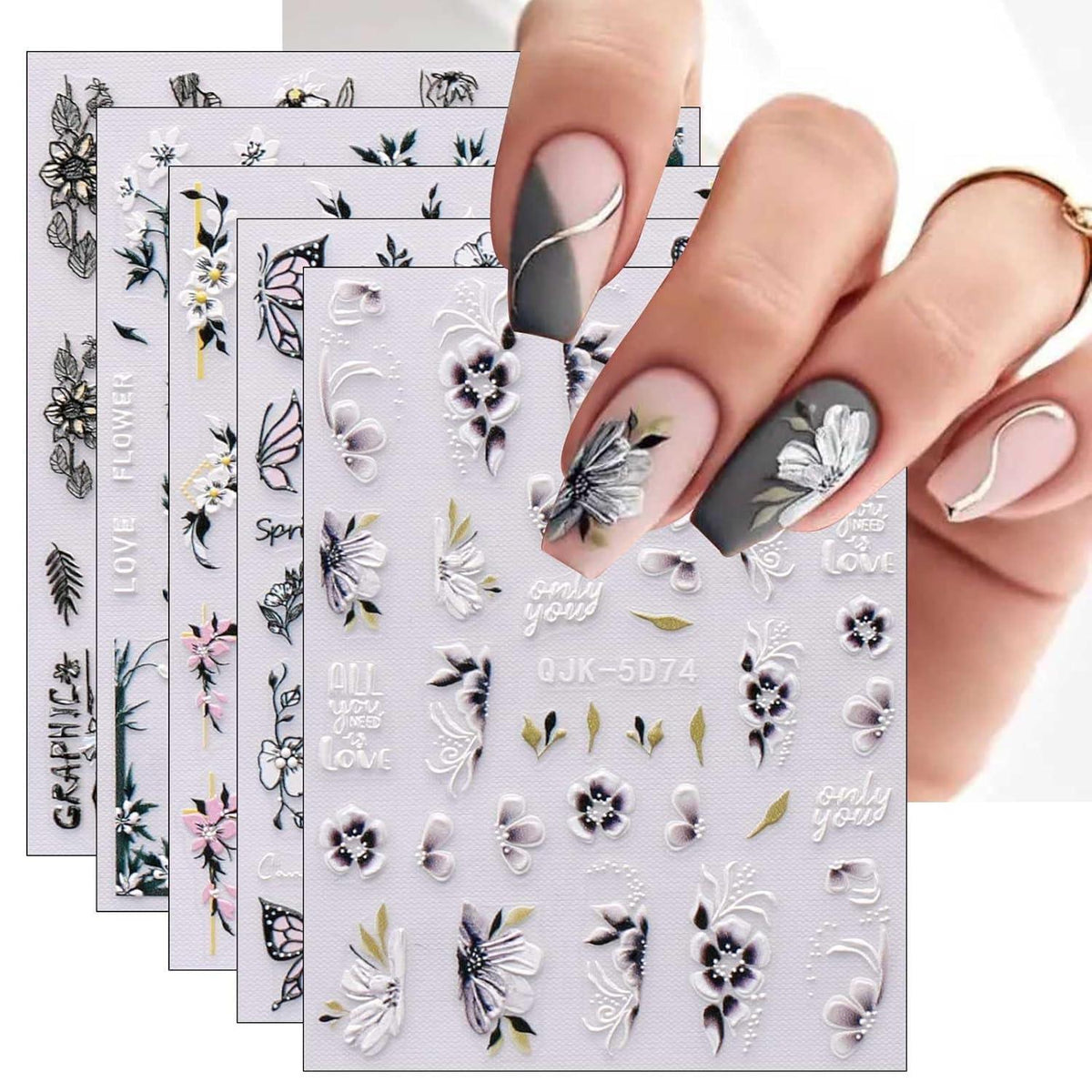3D Nagelsticker Frühlingsblumen - Nail Art Aufkleber Set