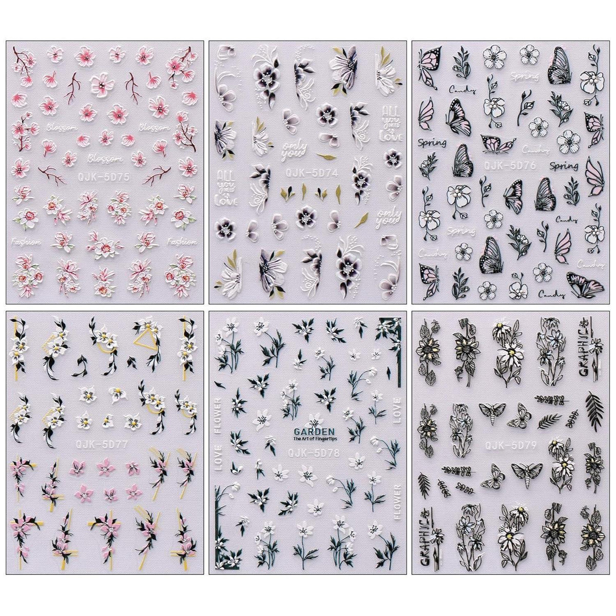 3D Nagelsticker Frühlingsblumen - Nail Art Aufkleber Set