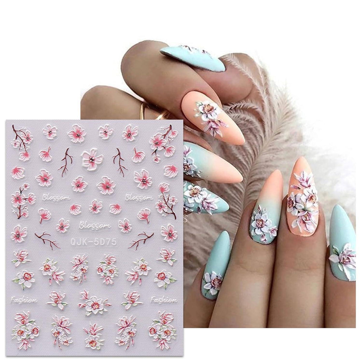 3D Nagelsticker Frühlingsblumen - Nail Art Aufkleber Set