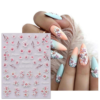 3D Nagelsticker Frühlingsblumen - Nail Art Aufkleber Set