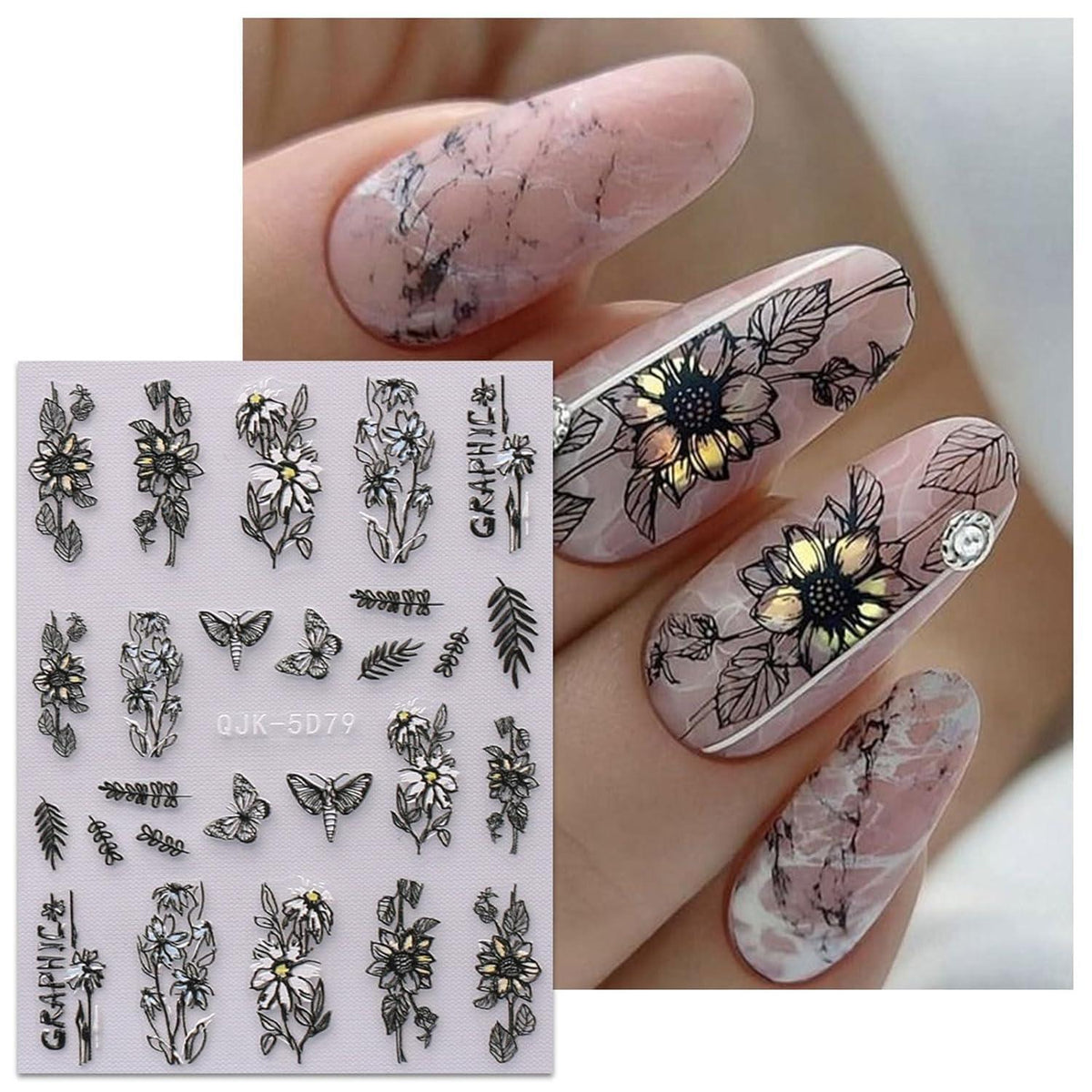 3D Nagelsticker Frühlingsblumen - Nail Art Aufkleber Set