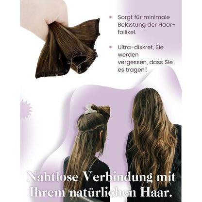 Echthaar Tressen Micro Weft Balayage #3/8/24 Dunkelbraun Ombre 45cm