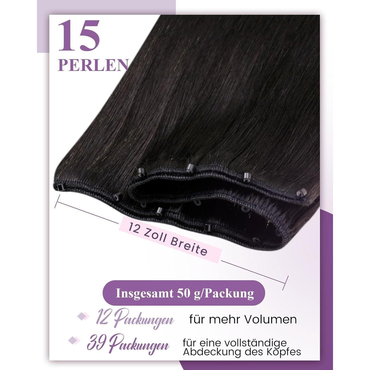 Echthaar Tressen Schwarz 55cm - Micro Weft Haarverlängerung