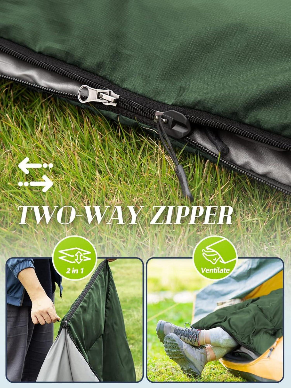 Ultraleicht Sommerschlafsack 900g kleines Packmaß Grün Camping Outdoor