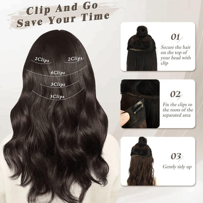 Braune Clip-in Extensions 35cm, 5PCs Wellige Haarverlängerung für Frauen
