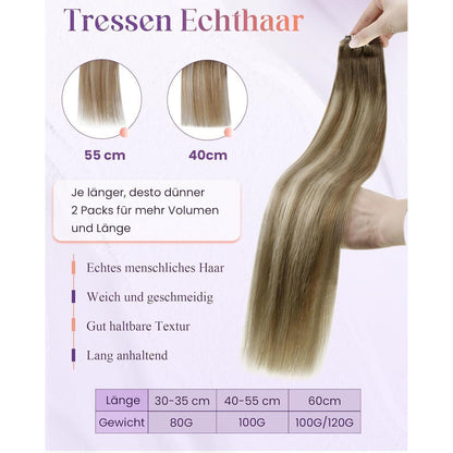 Echthaar Tressen Balayage Blond & Braun 45cm - 100g