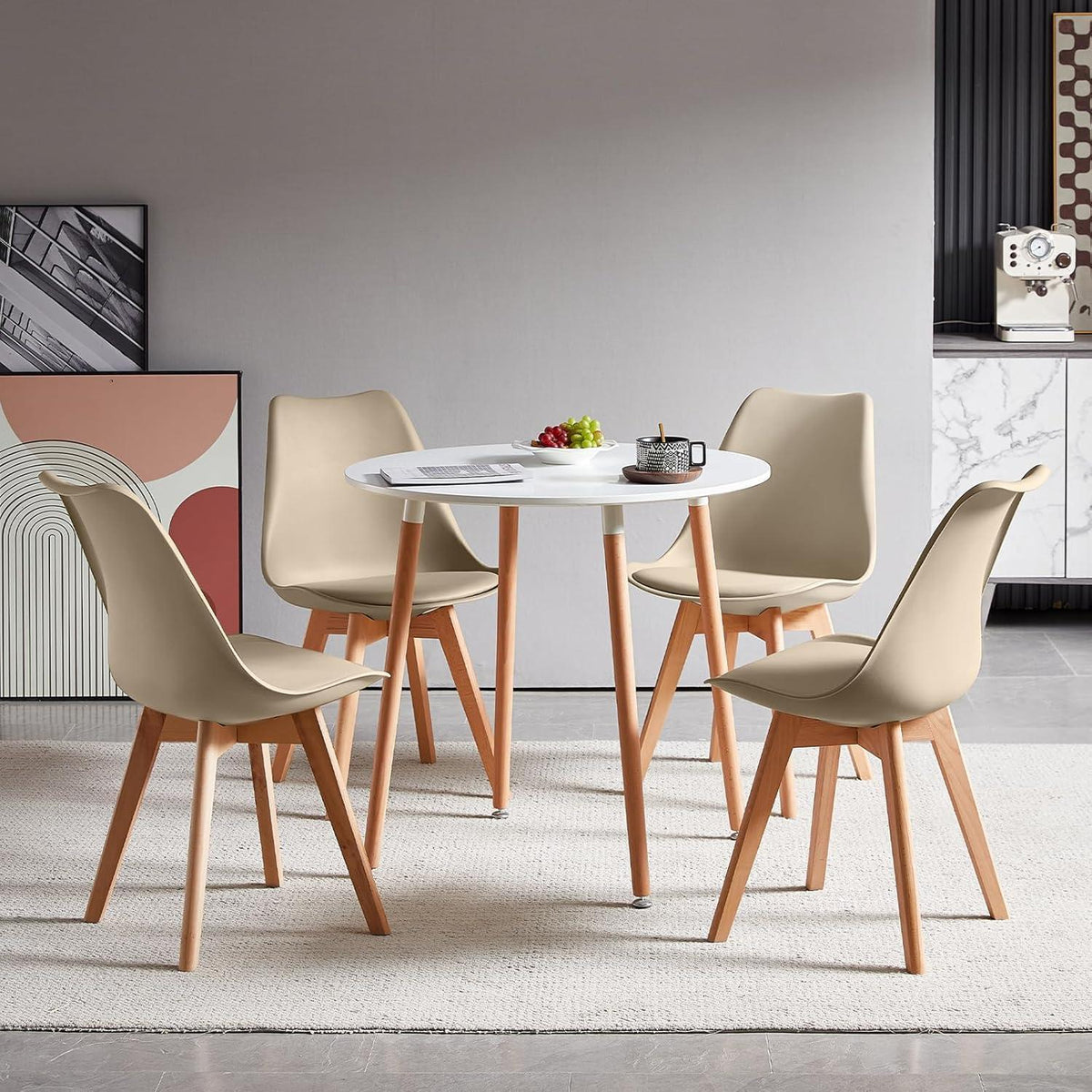 Skandinavische Esszimmerstühle Set 8 – Gepolstert, Khaki