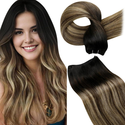 Echthaar Tressen Balayage Schwarzbraun Hellblond 45cm