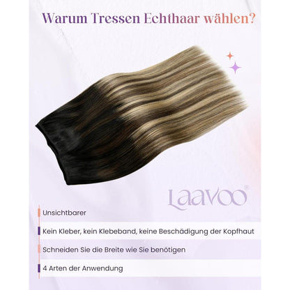 Echthaar Tressen Balayage Schwarzbraun Hellblond 45cm