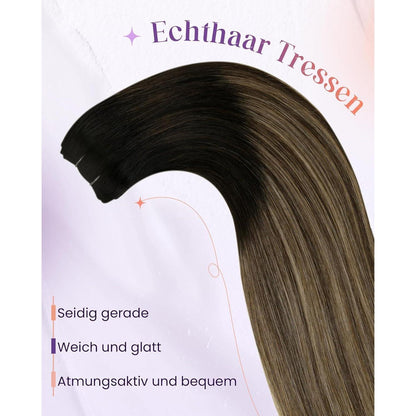 Echthaar Tressen Balayage Schwarzbraun Hellblond 45cm