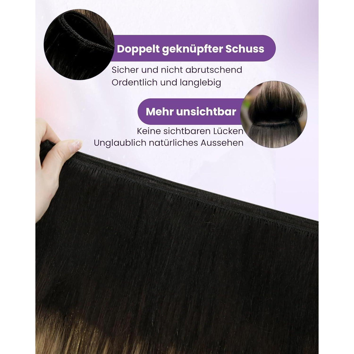 Echthaar Tressen zum Einnähen Balayage Braun 40cm